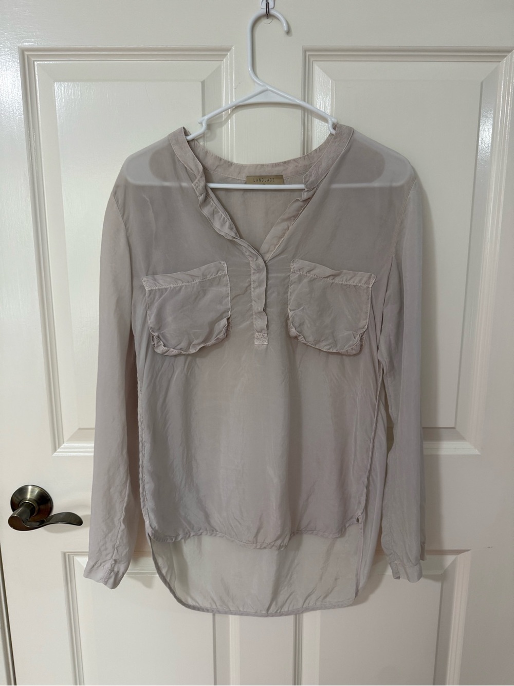Language Light Beige Long-Sleeve Sheer Blouse